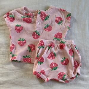 GAP Pink and Green Strawberry Print Diaper Cover Set